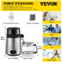 VEVOR Countertop Water Distiller, 1.1 Gallon/4L, 750W Stainless Steel Distilled Water Making Machine, Purifier Filter with Glass Collection, Distilling Alcohol Whiskey for Home Use, CE Listed, Silver