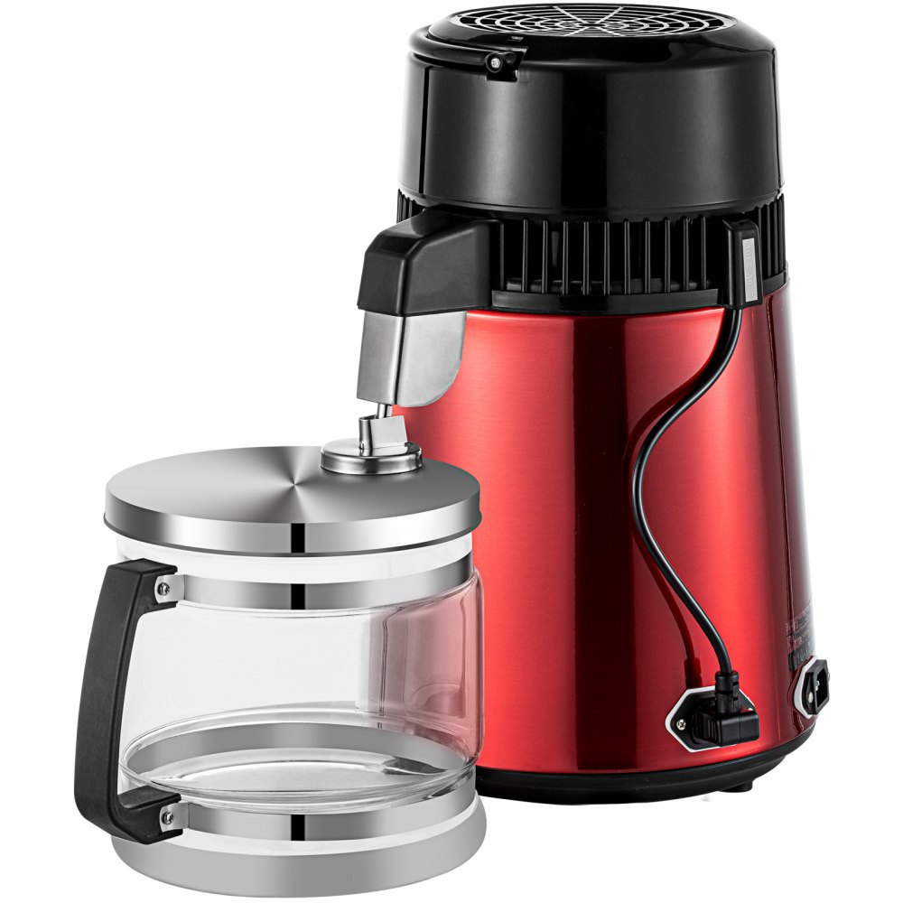 VEVOR Stainless Steel Water Distiller 745W Water Distillation Kit 1.0 Gallon/4.2 L Water Distiller Home Countertop Connection Bottle Food-Grade Outlet Glass Container (Digital Panel-Red)
