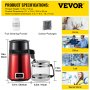 VEVOR Stainless Steel Water Distiller 745W Water Distillation Kit 1.0 Gallon/4.2 L Water Distiller Home Countertop Connection Bottle Food-Grade Outlet Glass Container (Digital Panel-Red)
