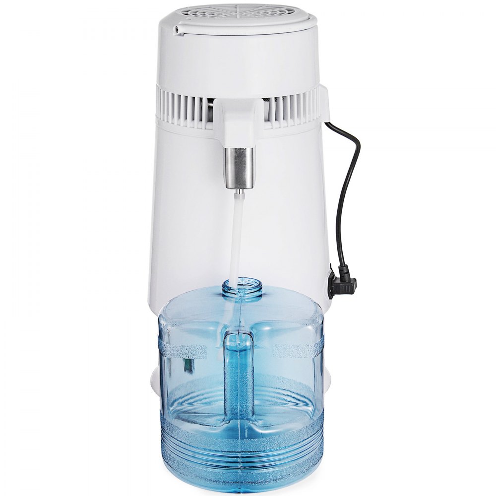 VEVOR Destilador de agua de acero inoxidable 746 W Kit de destilación de agua 1 galón/4,3 L Destilador de agua Botella de conexión de encimera para el hogar Contenedor de vidrio de salida de grado alimenticio (diseño mejorado)