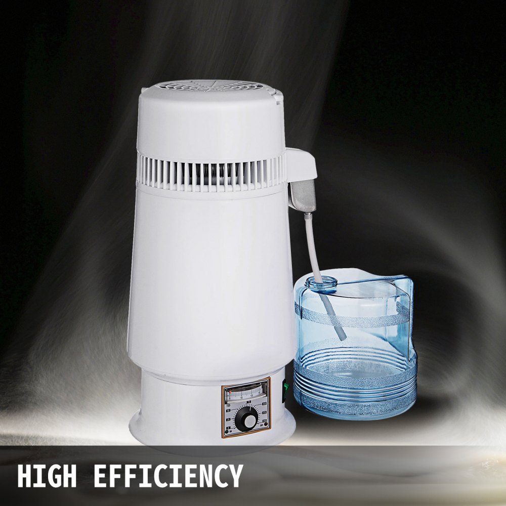 VEVOR Destilador de agua de acero inoxidable 746 W Kit de destilación de agua 1 galón/4,3 L Destilador de agua Botella de conexión de encimera para el hogar Contenedor de vidrio de salida de grado alimenticio (diseño mejorado)