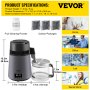VEVOR Water Distiller 4 L Distilled Water Maker 0.88 Gal Pure Water Distiller with Dual Temperature Display 750W Distilled Water Machine Water Distillers for Home Countertop with Glass Container Grey