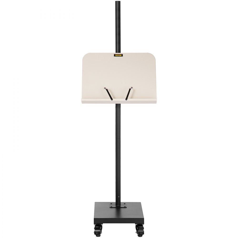 VEVOR reading stand with adjustable height, wheeled base, and book support hooks.