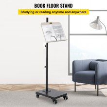 VEVOR Book Floor Stand, 180° Viewing Angle, Height & Panel Adjustable Reading Stand, Rolling Book Stand with 4 Wheels, for 4.5\'\'-12\'\' Phone, iPad and Books in Home Office, Black & White