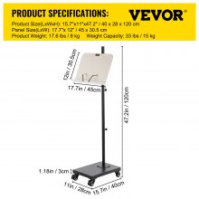 VEVOR Book Floor Stand, 180° Viewing Angle, Height & Panel Adjustable Reading Stand, Rolling Book Stand with 4 Wheels, for 4.5\'\'-12\'\' Phone, iPad and Books in Home Office, Black & White