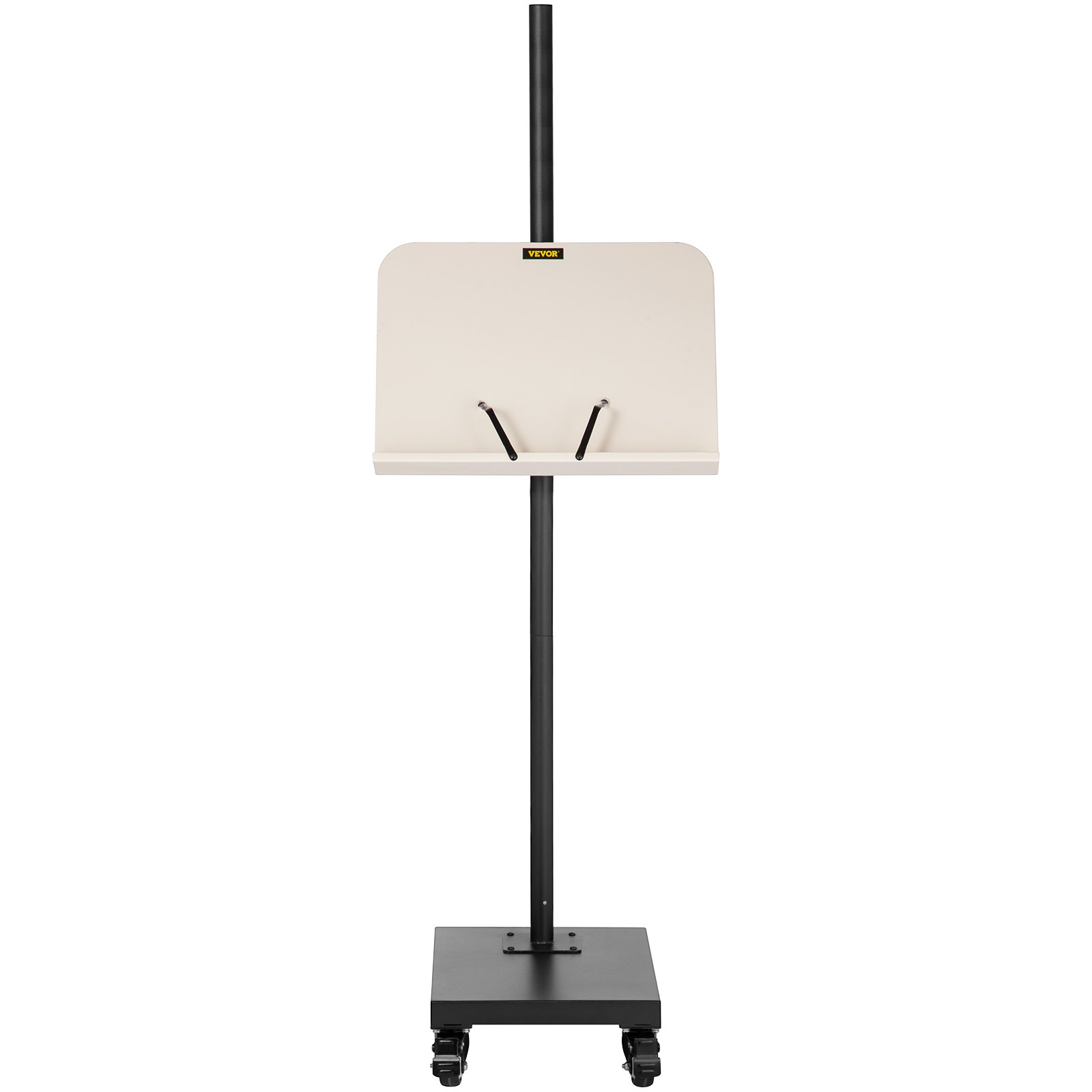 VEVOR reading stand with adjustable height, wheeled base, and book support hooks.