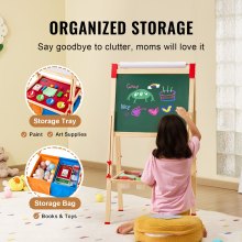 VEVOR 3-in-1 Kids Art Easel Double-Sided Wooden Magnetic Whiteboard Chalkboard