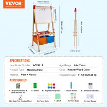 VEVOR 3-in-1 Kids Art Easel Double-Sided Wooden Magnetic Whiteboard Chalkboard