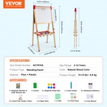 VEVOR 3-in-1 Kids Art Easel Double-Sided Wooden Magnetic Whiteboard Chalkboard