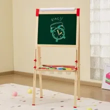 VEVOR 3-in-1 Kids Art Easel Double-Sided Wooden Magnetic Whiteboard Chalkboard
