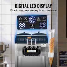 VEVOR Commercial pehmeän tarjoilun jäätelökone 34-44 L/H, tuotto 3-makuinen LED-paneeli