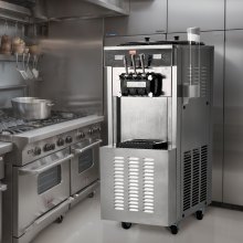 VEVOR Commercial Soft Serve Ice Cream Machine 34-44 L/H Yield 3-Flavor LED Panel