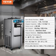 Mașină comercială de înghețată VEVOR Soft Serve, 21-31 L/H, randament 3 arome