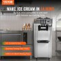 VEVOR 2200W Commercial Soft Ice Cream Machine 3 Flavors 5.3 to 7.4Gallon per Hour PreCooling at Night Auto Clean LCDPanel for Restaurants Snack Bar, Sliver