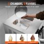 pouring mix into VEVOR commercial ice cream machine producing 3 flavors with 2 cylinders for single and mixed cones.