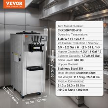 Mașină comercială de înghețată VEVOR pentru servire moale, 21-31 l/h, randament 3 arome
