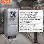 VEVOR commercial ice cream machine in stainless steel, 20.9 x 30 x 55 in with specs overlay.