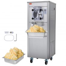 Machine à crème glacée commerciale VEVOR, rendement de 18 L/H, machine à crème glacée à service dur à saveur unique de 1780 W avec roues, cylindre en acier inoxydable de 6 L, pré-refroidissement automatique à panneau LED, pour snack-bars de restaurant