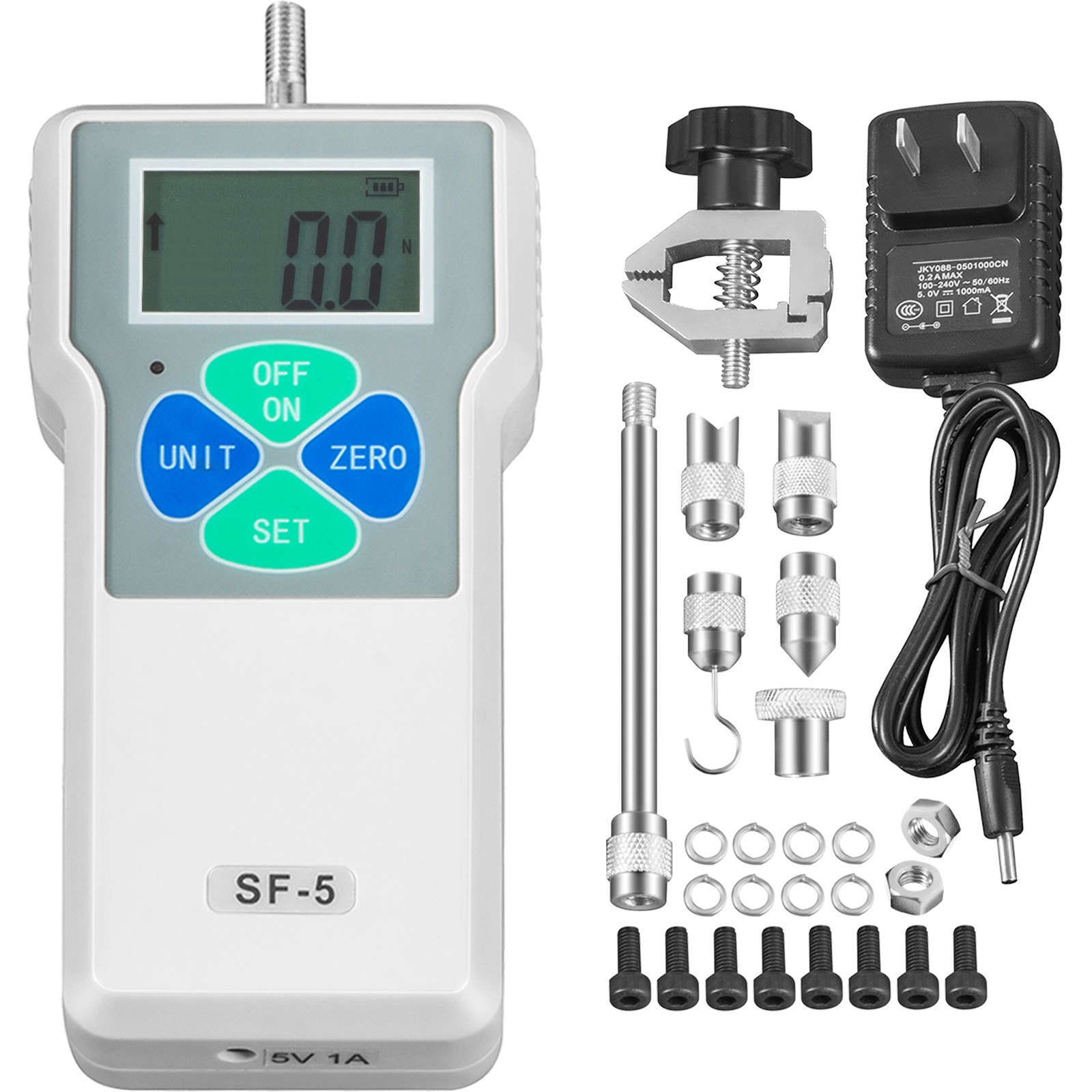 VEVOR Digital Force Gauge 500N/50kgf/110lbf Push Pull Force Gauge w/ LCD Backlight Display Pull Force Tester Peak/Track Mode Digital Thrust Meter Data Storage for Compression Load Plug Force Test