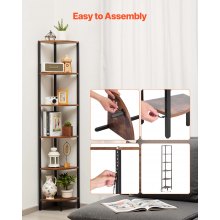 VEVOR 6 Tier Corner Shelf Tall Corner Stand with LED Light Narrow Display Rack