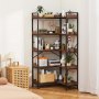 VEVOR 5 Tier Corner Bookshelf with 4 Hooks, 65.4" Tall Corner Bookcase with Heavy Duty Metal Frame & Wooden Shelves, Industrial L Shaped Corner Display Shelf for Bedroom, Living Room, Office