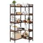 VEVOR 5 Tier Corner Bookshelf, Tall Corner Bookcase with 4 Hooks, L-Shaped Bookshelf Organizer with Metal Frame & Wooden Shelves, Reversible Display Book Shelf Rack for Bedroom, Living Room, Office