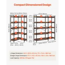 VEVOR 5 Tier Corner Bookshelf Tall Corner Bookcase with 4 Hooks L-Shaped Storage