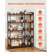 VEVOR 5 Tier Corner Bookshelf Tall Corner Bookcase with 4 Hooks L-Shaped Storage