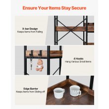 VEVOR 5 Tier Corner Bookshelf Tall Corner Bookcase with 4 Hooks L-Shaped Storage