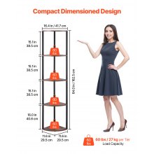 VEVOR 5 Tier Corner Shelf Tall Corner Stand with LED Light Narrow Display Rack