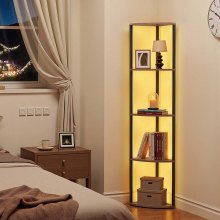 VEVOR 5 Tier Corner Shelf Tall Corner Stand with LED Light Narrow Display Rack