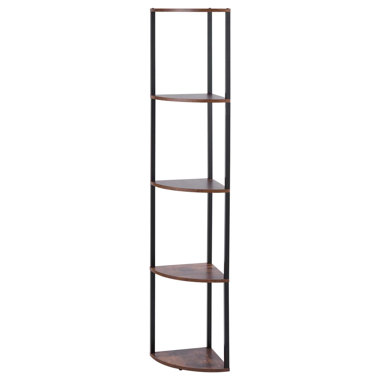 VEVOR 5 Tier Corner Shelf, Tall Corner Stand with LED Light, Wall Shelves Tower Storage Organizer with Metal Frame & Wooden Shelves, Narrow Display Book Shelf Rack for Bedroom, Living Room, Office