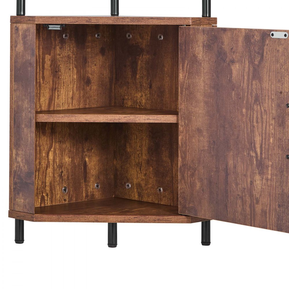 VEVOR 5 Tier Corner Shelf, Tall Corner Stand with LED Light and Doors, Wall Shelves Tower Storage Organizer, Metal Frame & Wooden Shelves, Narrow Display Book Shelf Rack for Home, Office, Rustic Brown