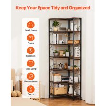 VEVOR 7 Tier Corner Bookshelf Tall Corner Bookcase Storage L-Shaped Organizer