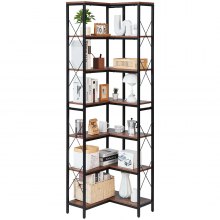 VEVOR 7 Tier Corner Bookshelf, 79" Tall Corner Bookcase with Heavy Duty Metal Frame & Wooden Shelves, Industrial Reversible L Shaped Corner Display Shelf for Bedroom, Living Room, Office
