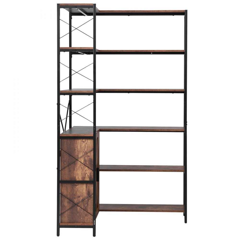 VEVOR 6 Tier Corner Bookshelf, 70" Tall Corner Bookcase with Storage Cabinet, 2 Barn Doors & 10 Storage Shelves, Farmhouse L Shaped Corner Display Shelf for Bedroom, Living Room, Office