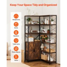 VEVOR 6 Tier Corner Bookshelf Tall Corner Bookcase with Doors L-Shaped Rack