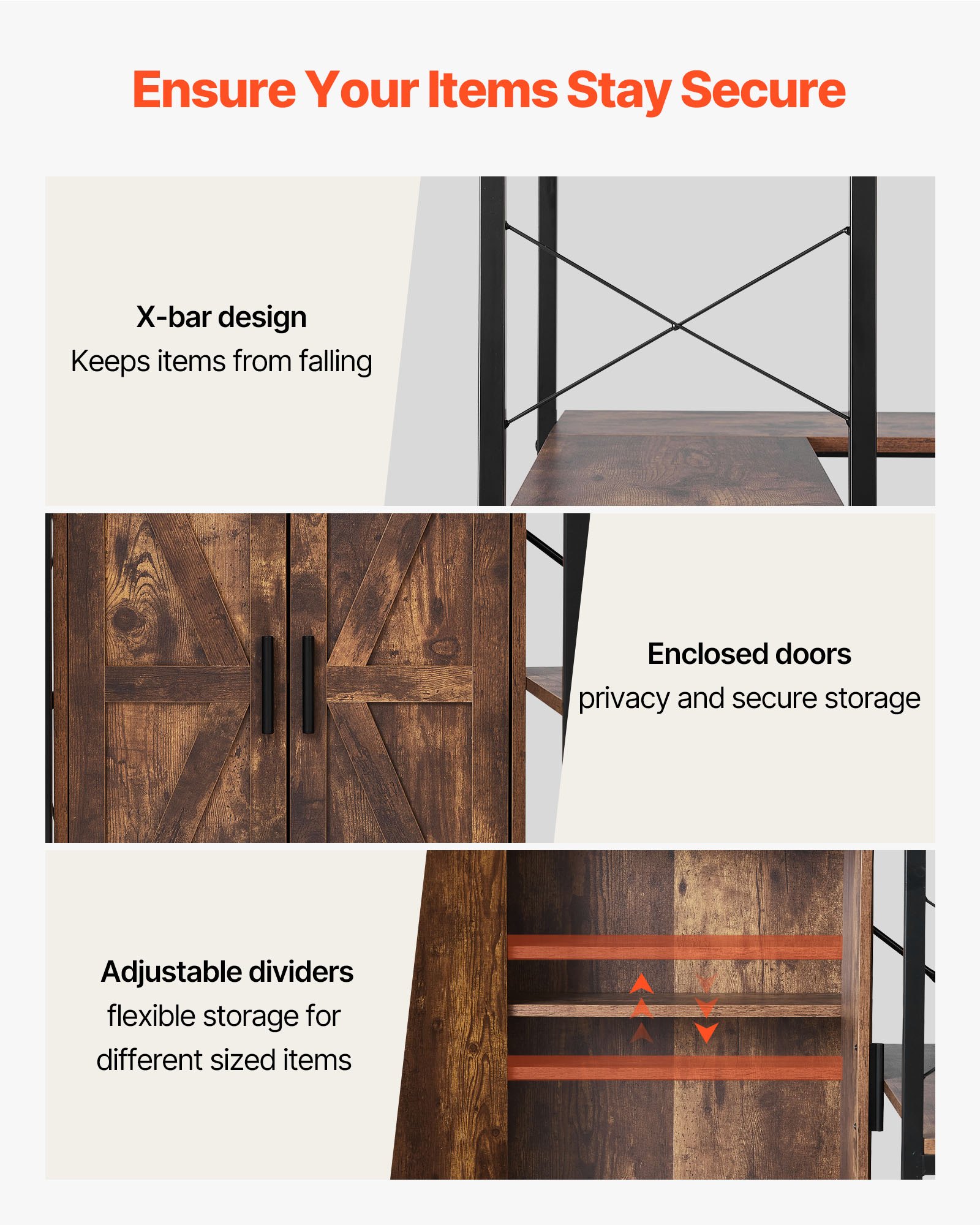 VEVOR 6 Tier Corner Bookshelf, 70" Tall Corner Bookcase with Storage Cabinet, 2 Barn Doors & 10 Storage Shelves, Farmhouse L Shaped Corner Display Shelf for Bedroom, Living Room, Office