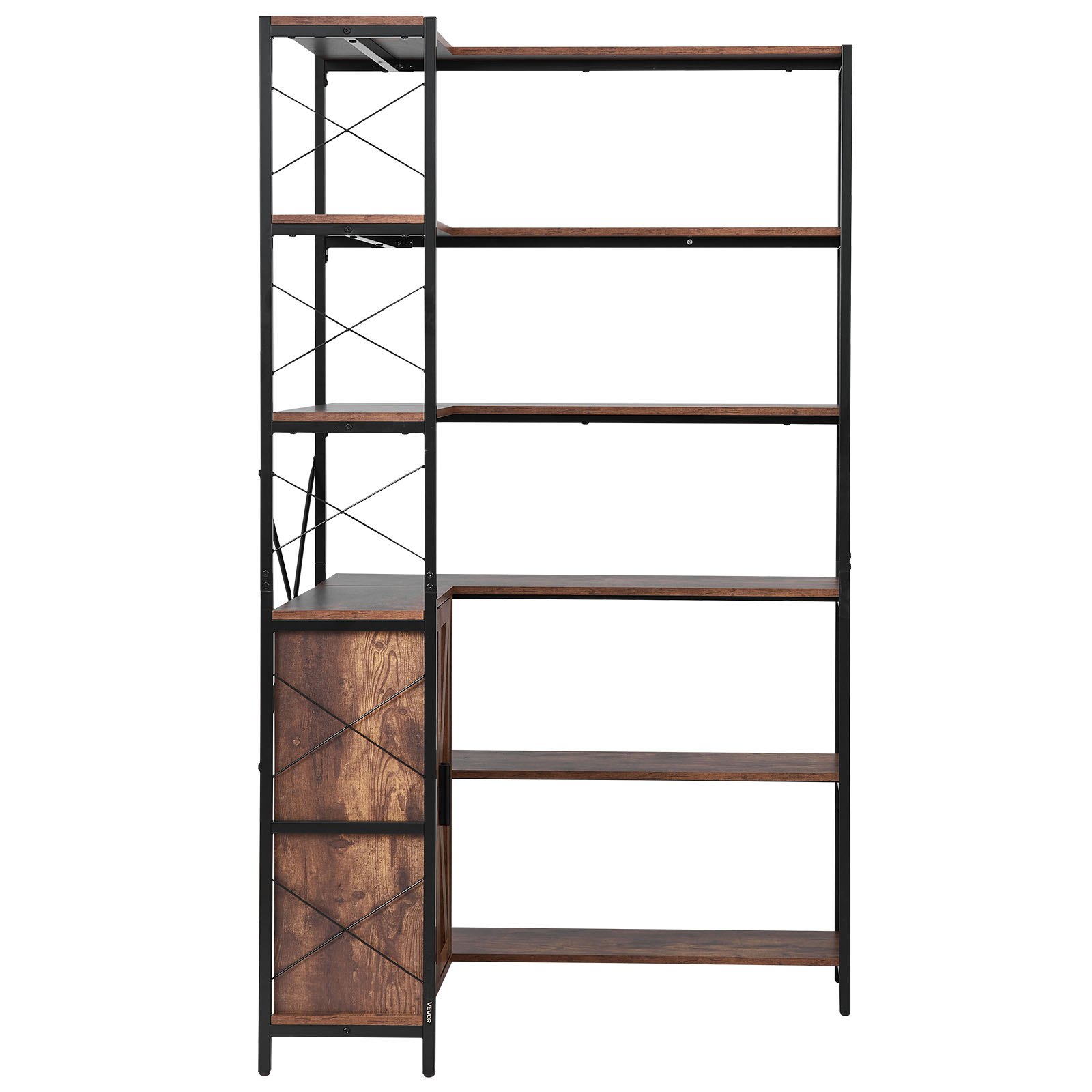 VEVOR 6 Tier Corner Bookshelf, 70" Tall Corner Bookcase with Storage Cabinet, 2 Barn Doors & 10 Storage Shelves, Farmhouse L Shaped Corner Display Shelf for Bedroom, Living Room, Office
