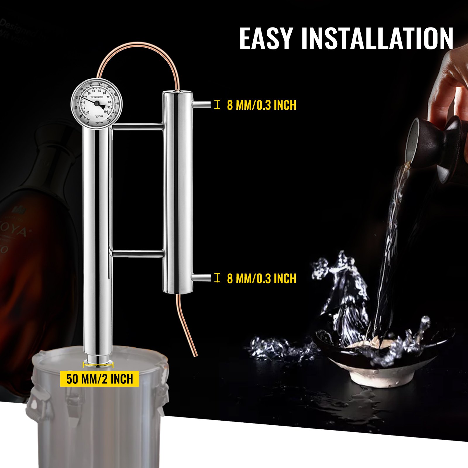 VEVOR Column Reflux Still Alcohol Ethanol Distiller Stainless Steel 5cm Column