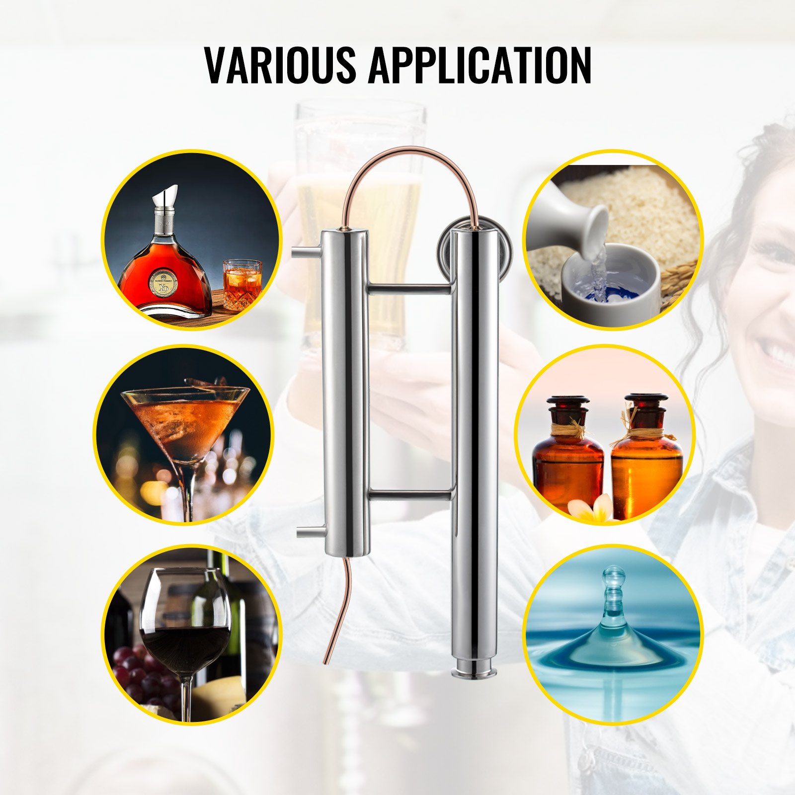 VEVOR Column Reflux Still Alcohol Ethanol Distiller Stainless Steel 5cm Column