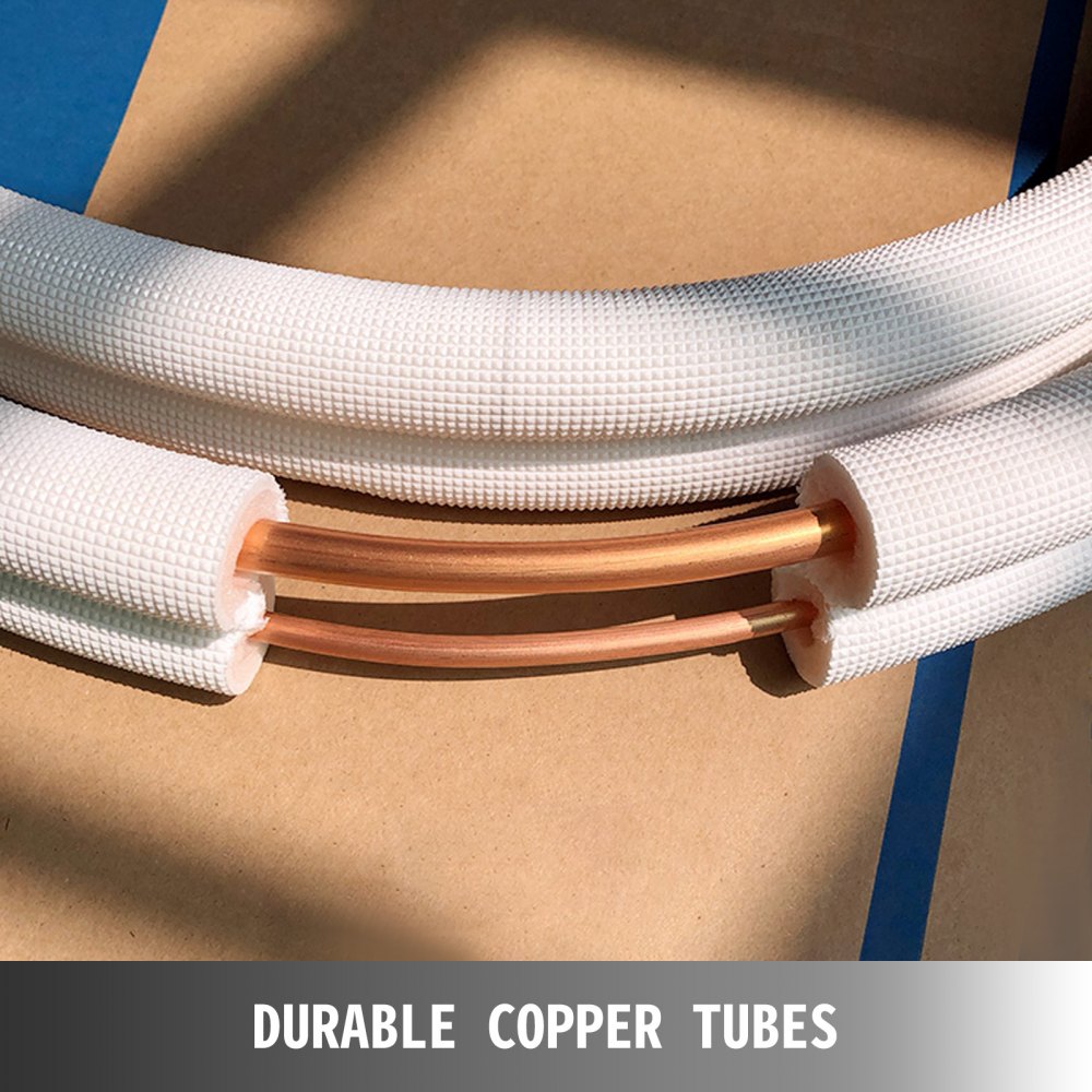 50FT Air Conditioning Copper Tubing Pipe Extension 3/8 Inch and 5/8 Inch  Twin Copper Pipes Insulated Copper Pipes Fit for Mini Split Air Conditioner  