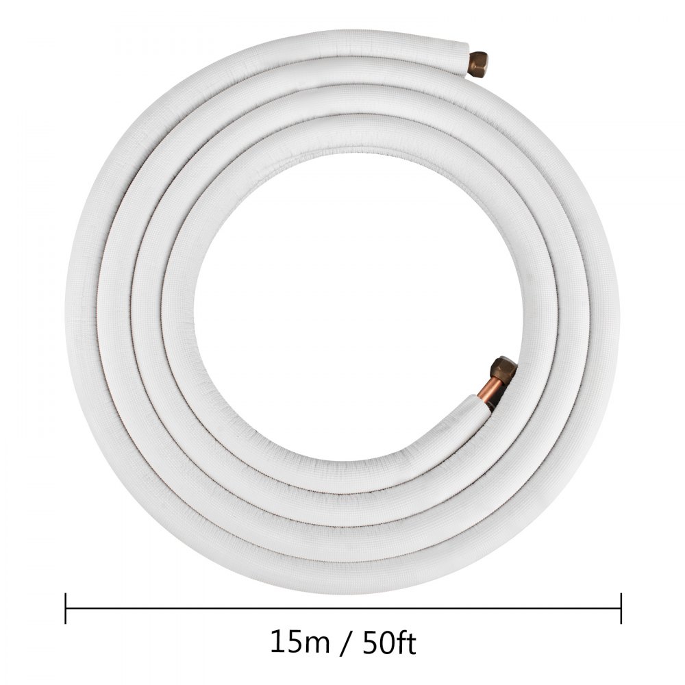 VEVOR Mini Split Copper Line Set 49.2ft Length, Copper Pipes for Mini Split Air Conditioner 1/2" & 1/4" OD Flared Copper Lines White Mini Split Line Set for Heat Pump System Line Set for 12000 BTU