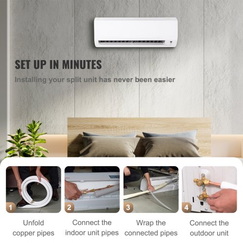 VEVOR Mini Split Copper Line Set 24.6ft Length, 1/2" & 1/4" OD Copper Pipes for Mini Split Air Conditioner, Flared Copper Lines White Mini Split Line Set for Heat Pump System Line Set for 12000 BTU