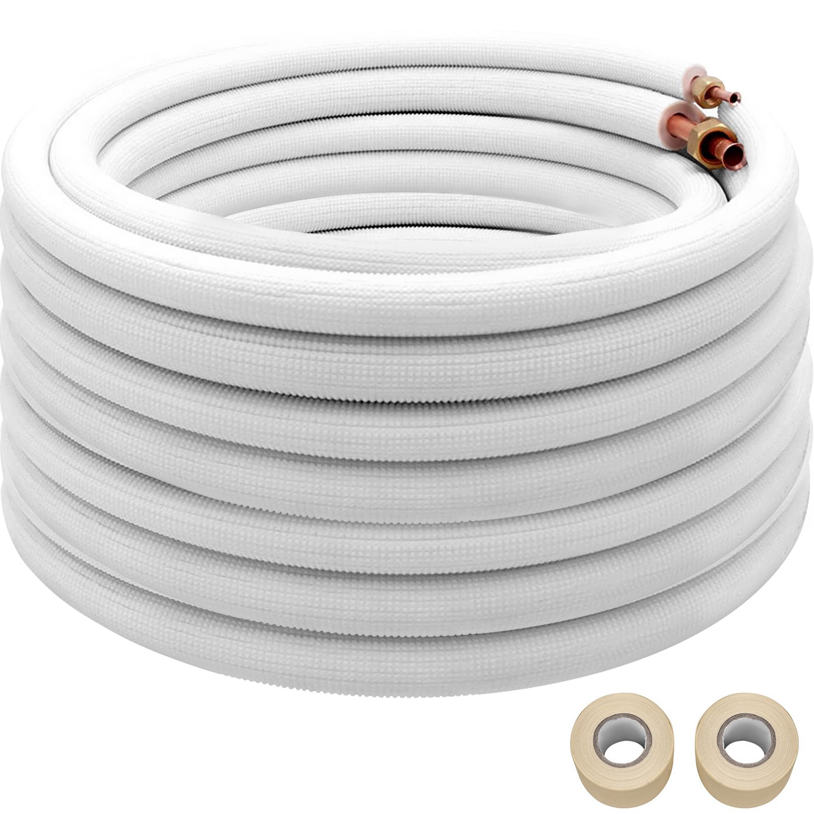VEVOR Mini Split Copper Line Set 49.2ft Length, 3/8" & 1/4" OD Copper Pipes for Mini Split Air Conditioner, Flared Copper Lines White Mini Split Line Set for Heat Pump System Line Set for 9000 BTU