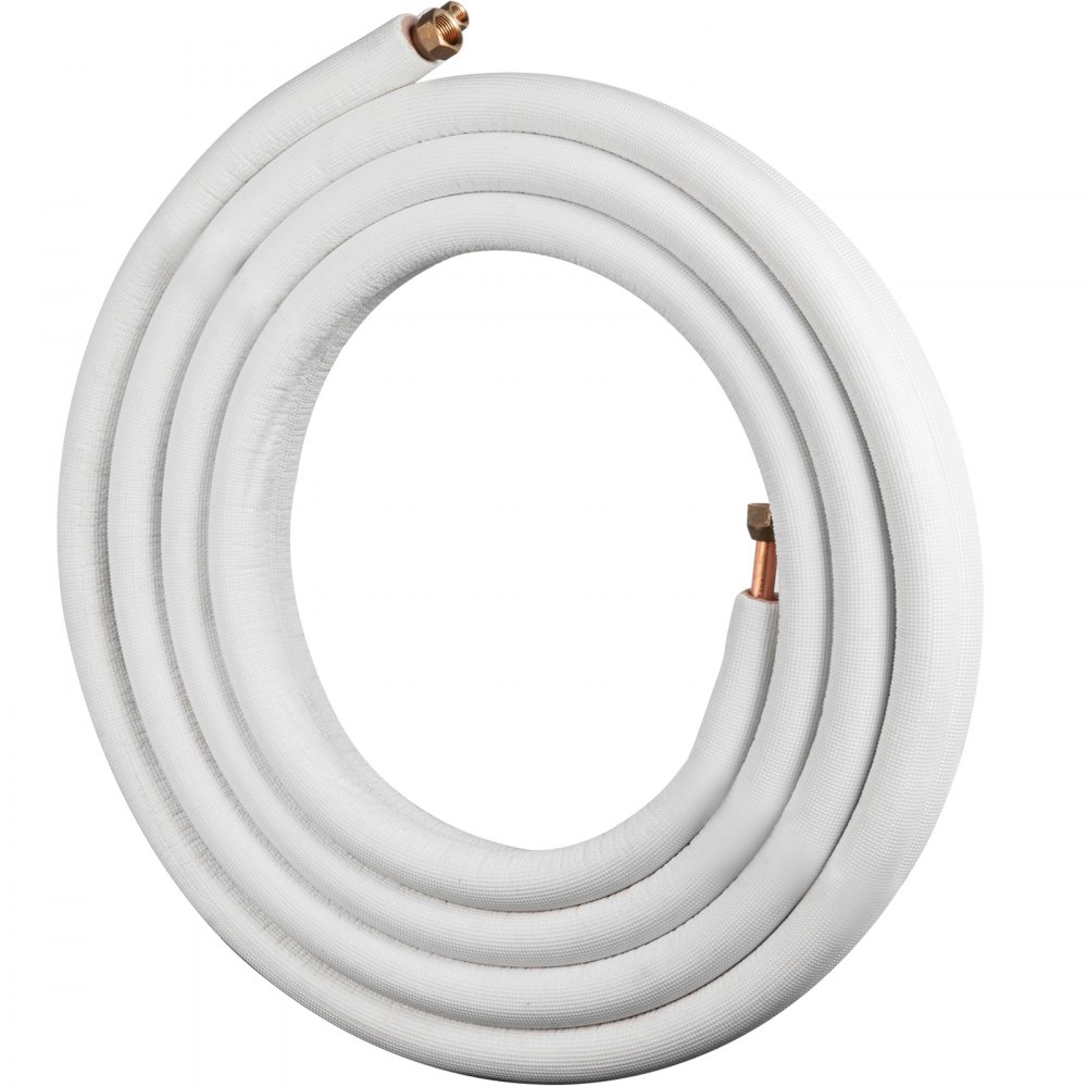 VEVOR Mini Split Copper Line Set 25ft Length, 3/8" & 1/4" OD Copper Pipes for Mini Split Air Conditioner, Flared Copper Lines White, Mini Split Line Set for Heat Pump System, Line Set for 9000 BTU