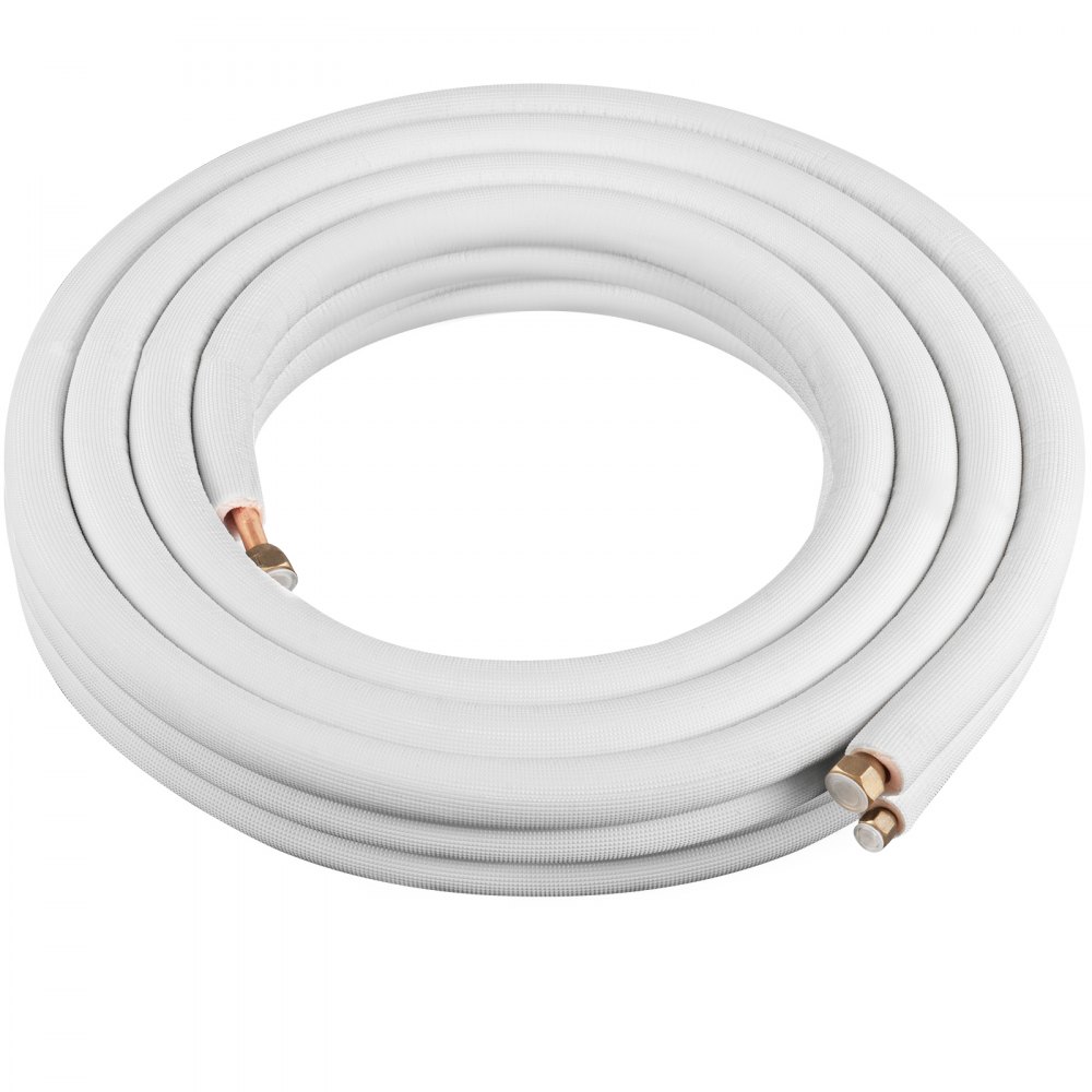 VEVOR Mini Split Copper Line Set 25ft Length, 3/8" & 1/4" OD Copper Pipes for Mini Split Air Conditioner, Flared Copper Lines White, Mini Split Line Set for Heat Pump System, Line Set for 9000 BTU