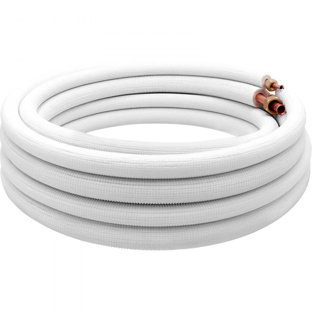 VEVOR Mini Split Copper Line Set 25ft Length, 3/8" & 1/4" OD Copper Pipes for Mini Split Air Conditioner, Flared Copper Lines White, Mini Split Line Set for Heat Pump System, Line Set for 9000 BTU