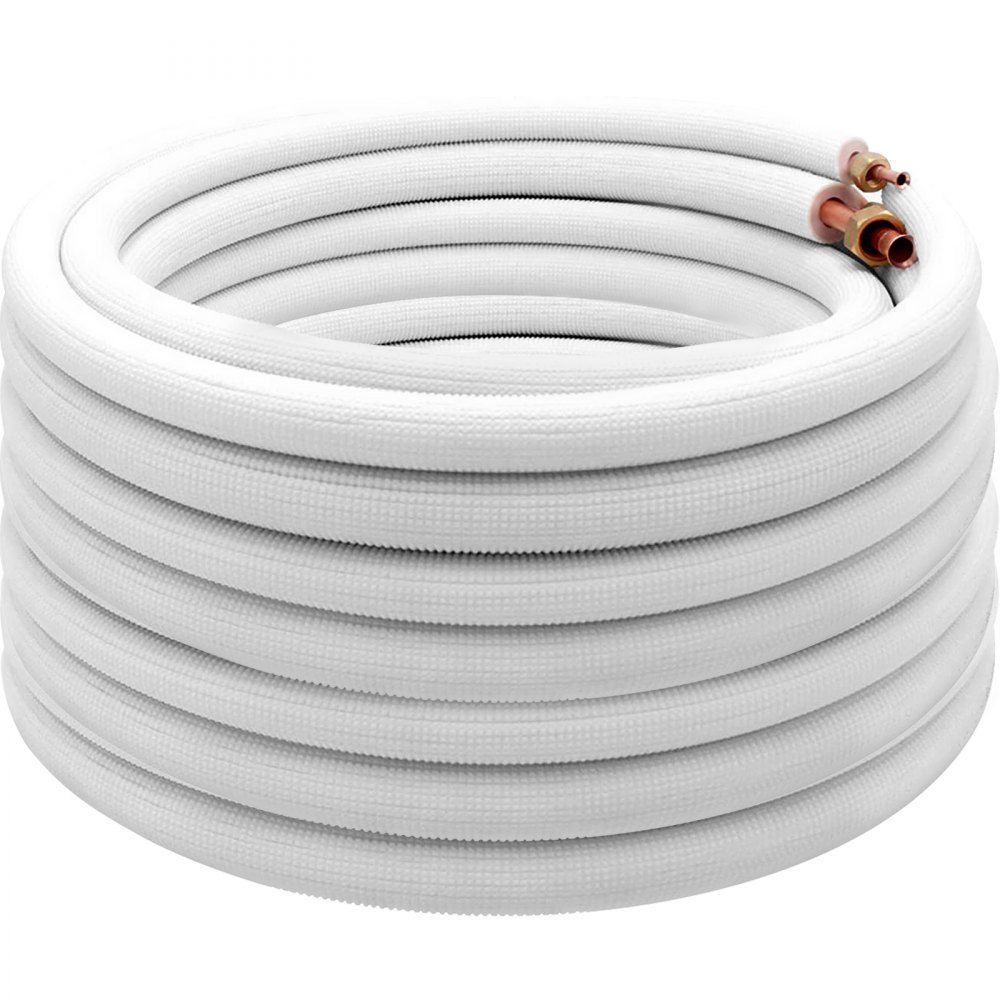 VEVOR Mini Split Copper Line Set 49.2ft Length, 3/8" & 5/8" OD Copper Pipes for Mini Split Air Conditioner, Flared Copper Lines White Mini Split Line Set for Heat Pump System Line Set for 24000 BTU
