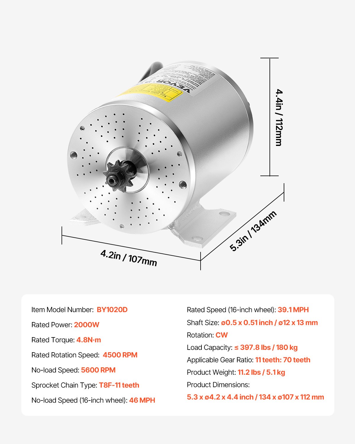 VEVOR 2000W Electric Brushless DC Motor Kit - 60V 4500rpm Motor with Upgraded Speed Controller for Go Karts E-Bike Motorcycle Scooter
